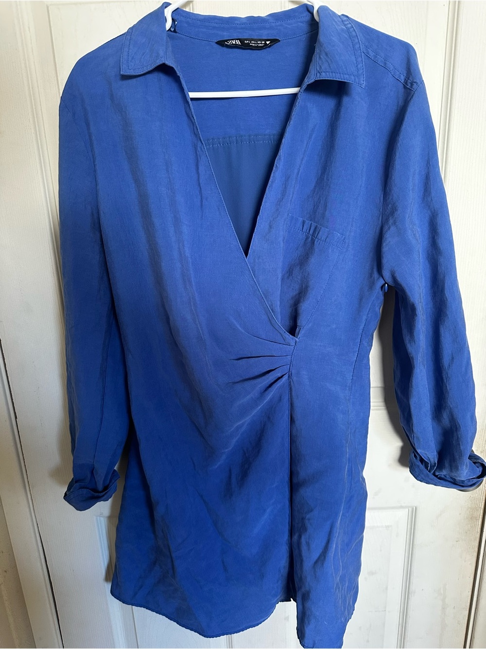 Zara Women’s Summer Blue Wrap-Front dress Large